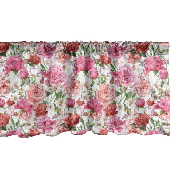 Ambesonne Shabby Flora Window Valance, Spring Garden Roses, 42" x 18", Pale Pink Hot Pink