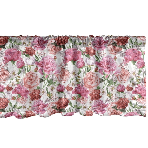 Ambesonne Shabby Flora Window Valance, Spring Garden Roses, 54" X 18", Pale Pink Hot Pink