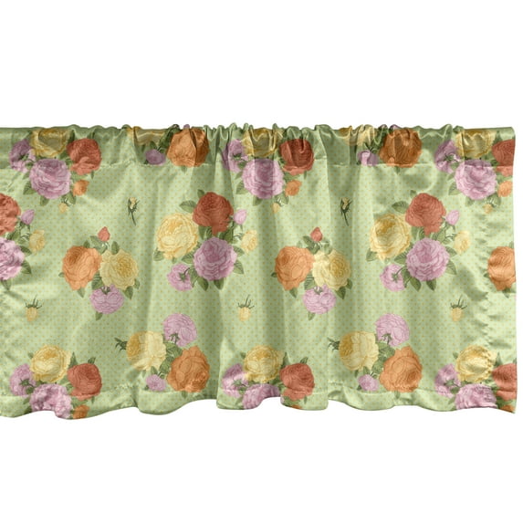 Ambesonne Shabby Flora Window Valance, Vintage Flower Rose, 42" x 12", Pale Green Pale Pink