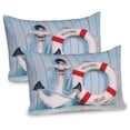thumbnail image 1 of Ambesonne Shabby Pillow Sham 2 Pack, Welcome Aboard Sign Anchor, 30"x20", Red Pale Blue Navy Blue, 1 of 3