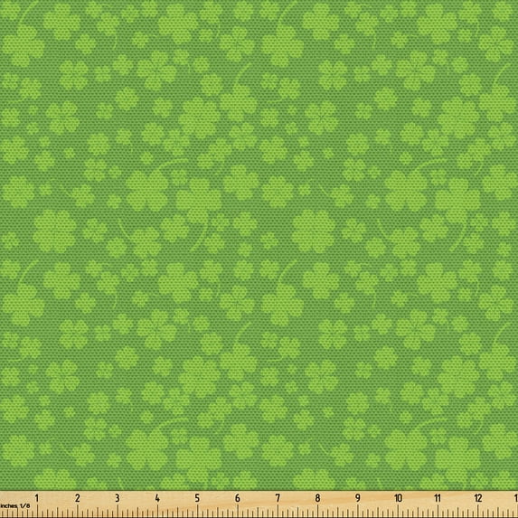 Ambesonne Shamrock Fabric by the Yard Upholstery, Irish Symbol Clover Luck, 5 Yards, Lime Green