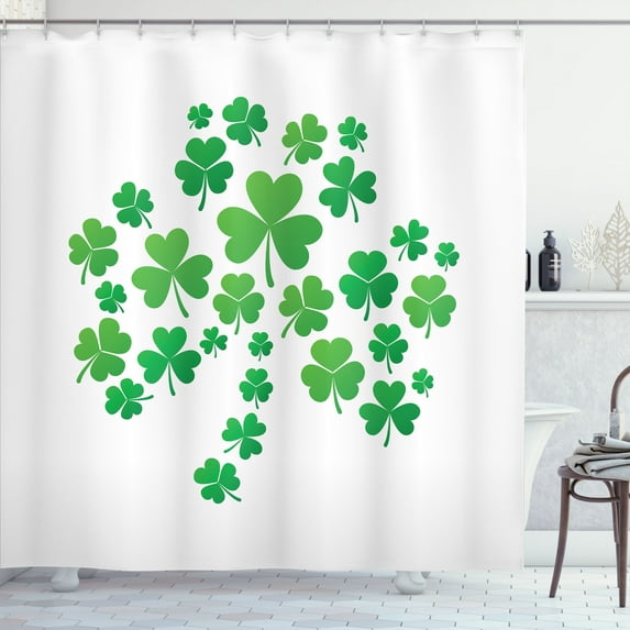 Ambesonne Shamrock Shower Curtain, Luck Symbol Leaves Art, 69"Wx84"L, Fern Green White