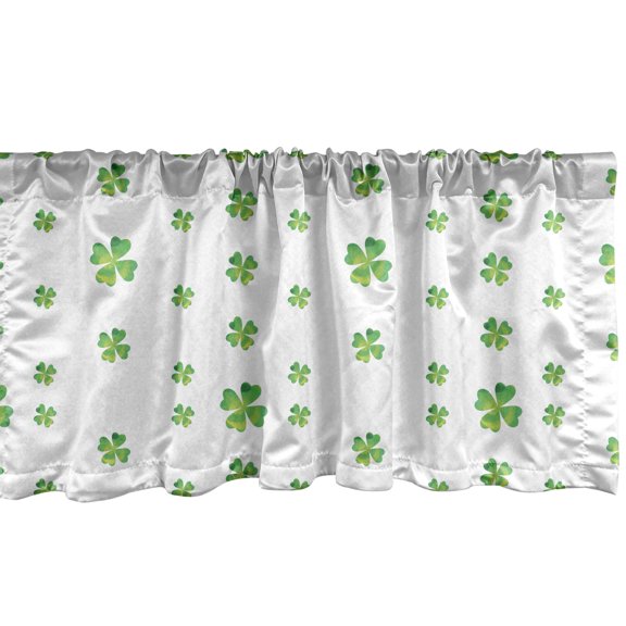Ambesonne Shamrock Window Valance, St Patricks Day Clover, 54" X 18", Green White