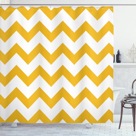 Ambesonne Shapes Shower Curtain, Chevron Art Classic Zigzag, 69"Wx75"L, Earth Yellow