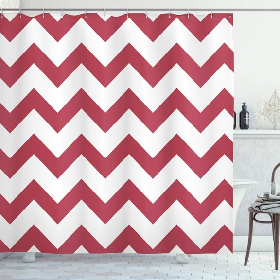 Ambesonne Shapes Shower Curtain, Chevron Art Classic Zigzag, 69"Wx75"L, Pale Ruby