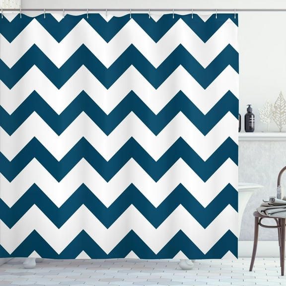 Ambesonne Shapes Shower Curtain, Chevron Art Classic Zigzag, 69"Wx84"L, Sea Blue