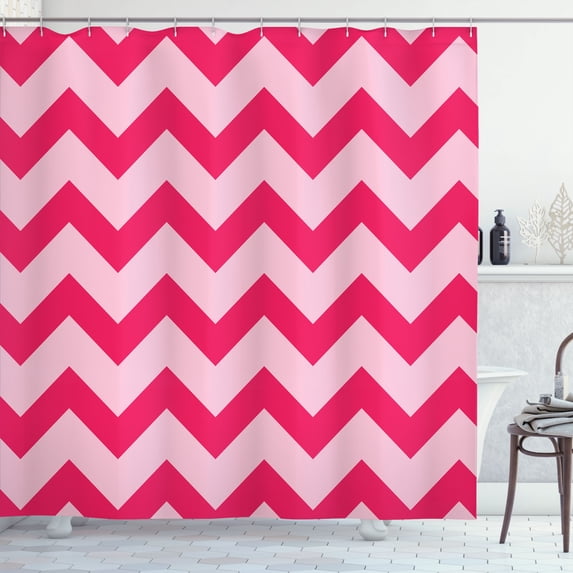 Ambesonne Shapes Shower Curtain, Chevron Pattern Geometric, 69"Wx70"L, Magenta Blush