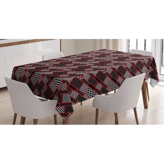Ambesonne Shapes Tablecloth Rectangular Table Cover, Geometric Retro Illustration, 60"x90", Scarlet White Black