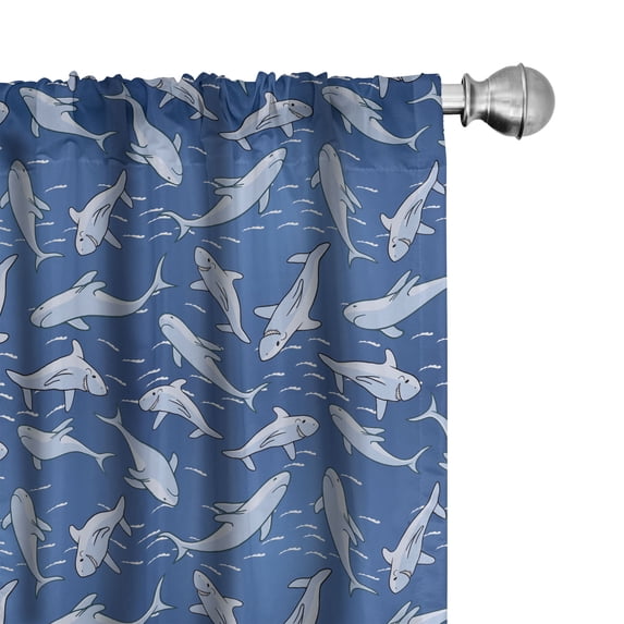 Ambesonne Shark Window Curtains, Smiling Carnivore Motifs Art, Each 28" W x 95" L, Sea Blue Pale Ceil Blue