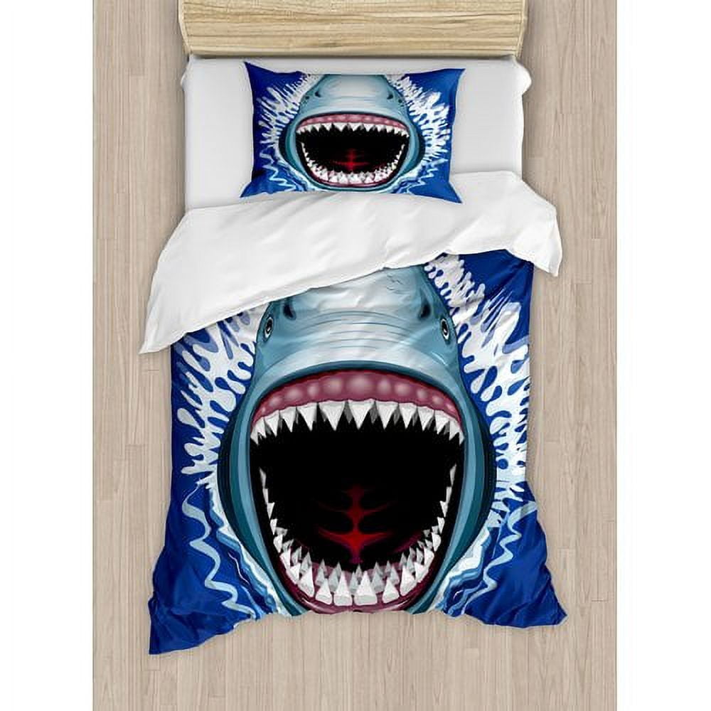 Twin Blue and Gray Shark Attack Kids' Duvet Cover Set