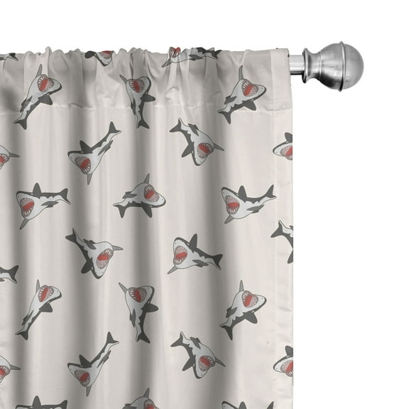 Ambesonne Shark Curtains, Aggressive Hungry Fishes, Pair of 28"x95", Grey Red Cream