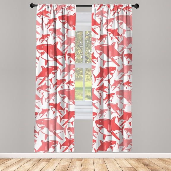 Ambesonne Shark Curtains, Colorful Underwater Fish Art, Pair of 28"x63", Dark Coral