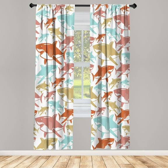 Ambesonne Shark Curtains, Colorful Underwater Fish Art, Pair of 28"x95", Dark Orange