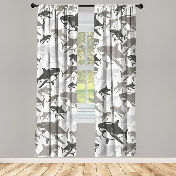 Ambesonne Shark Curtains, Colorful Underwater Fish Art, Pair of 28"x95", Dark Tan