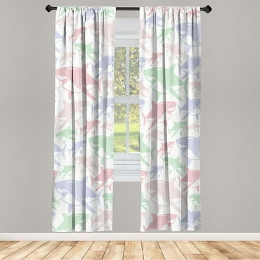 Ambesonne Shark Curtains, Colorful Underwater Fish Art, Pair of 28"x95", Pale Mauve