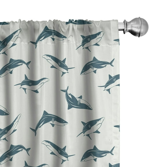 Ambesonne Shark Curtains, Dangerous Underwater, Pair of 28"x95", Slate Blue and Eggshell