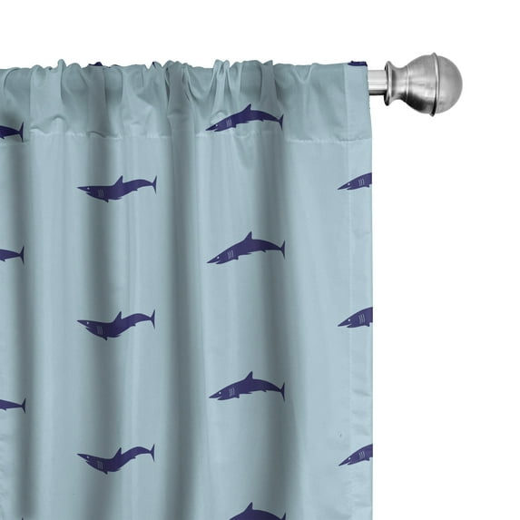 Ambesonne Shark Curtains, Ocean Life in Blue Shades, Pair of 28"x84", Navy Blue Pale Blue