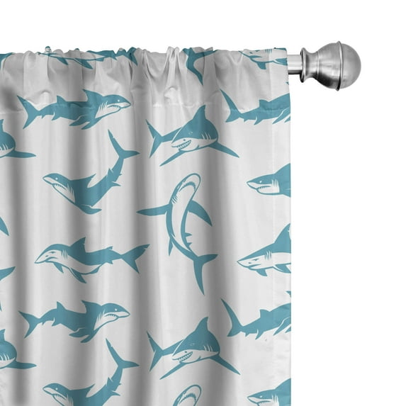 Ambesonne Shark Curtains, Scary Predators with Fins, Pair of 28"x63", Blue White