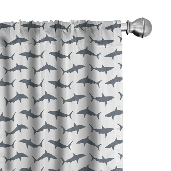 Ambesonne Shark Curtains, Swimming Wild Fishes, Pair of 28"x63", Charcoal Grey White