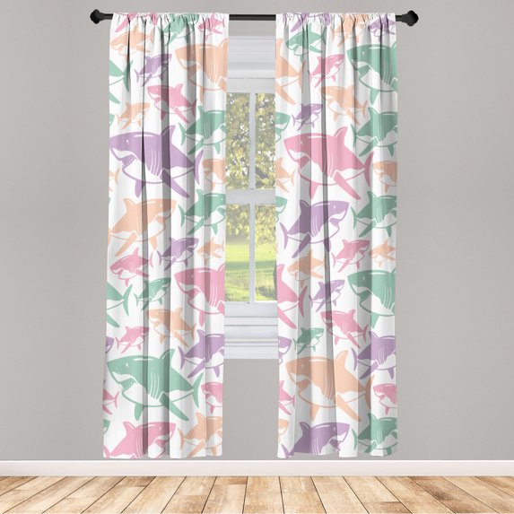 Ambesonne Shark Curtains, Underwater Fish Art Pattern, Pair of 28"x63", Pale Pink
