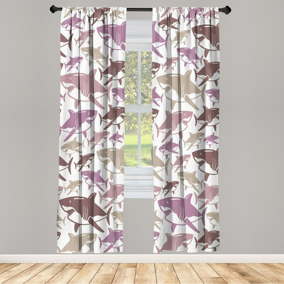 Ambesonne Shark Curtains, Underwater Fish Art Pattern, Pair of 28"x84", Grey Pink