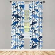 Ambesonne Shark Curtains, Underwater Fish Art Pattern, Pair of 28"x84", Navy Blue