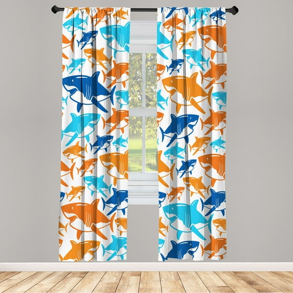 Ambesonne Shark Curtains, Underwater Fish Art Pattern, Pair of 28"x95", Pale Orange