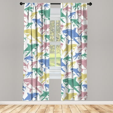 Ambesonne Shark Curtains, Underwater Fish Art Pattern, Pair of 28"x95", Sea Blue