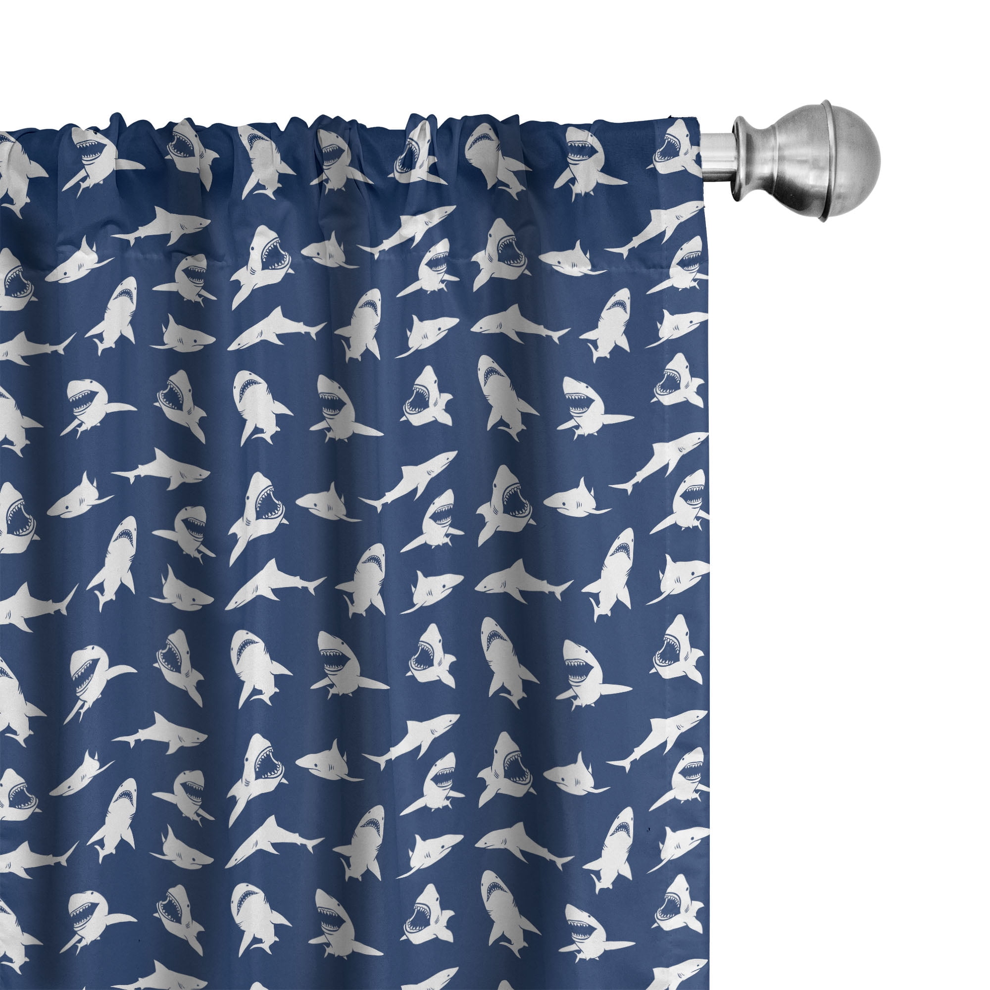 Nautical Blue and White Polyester Rod Pocket Curtain Panels, 28" x 63"