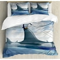 thumbnail image 1 of Ambesonne Shark Duvet Cover Sets, Penguin Holding Wild Fish, 2-King, Blue Grey Dust, 1 of 7