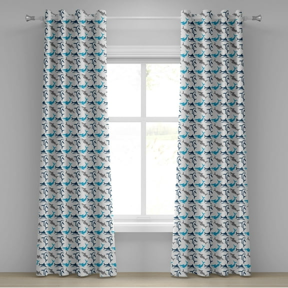 Ambesonne Shark Grommet Curtain, Dangerous Deep Seas, 50" x 120", Blue Navy Blue Grey
