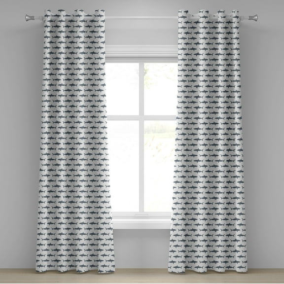 Ambesonne Shark Grommet Curtain, Swimming Wild Fishes, 50" x 72", Charcoal Grey White