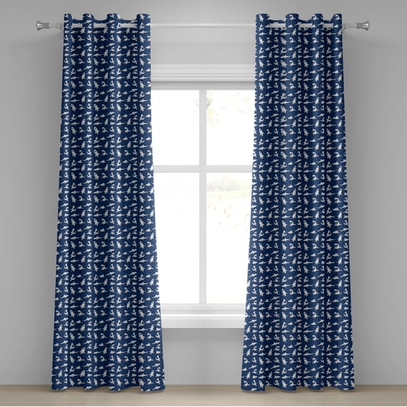 Ambesonne Shark Grommet Curtain, Various Gestures Humorous, 50" x 96", Violet Blue White
