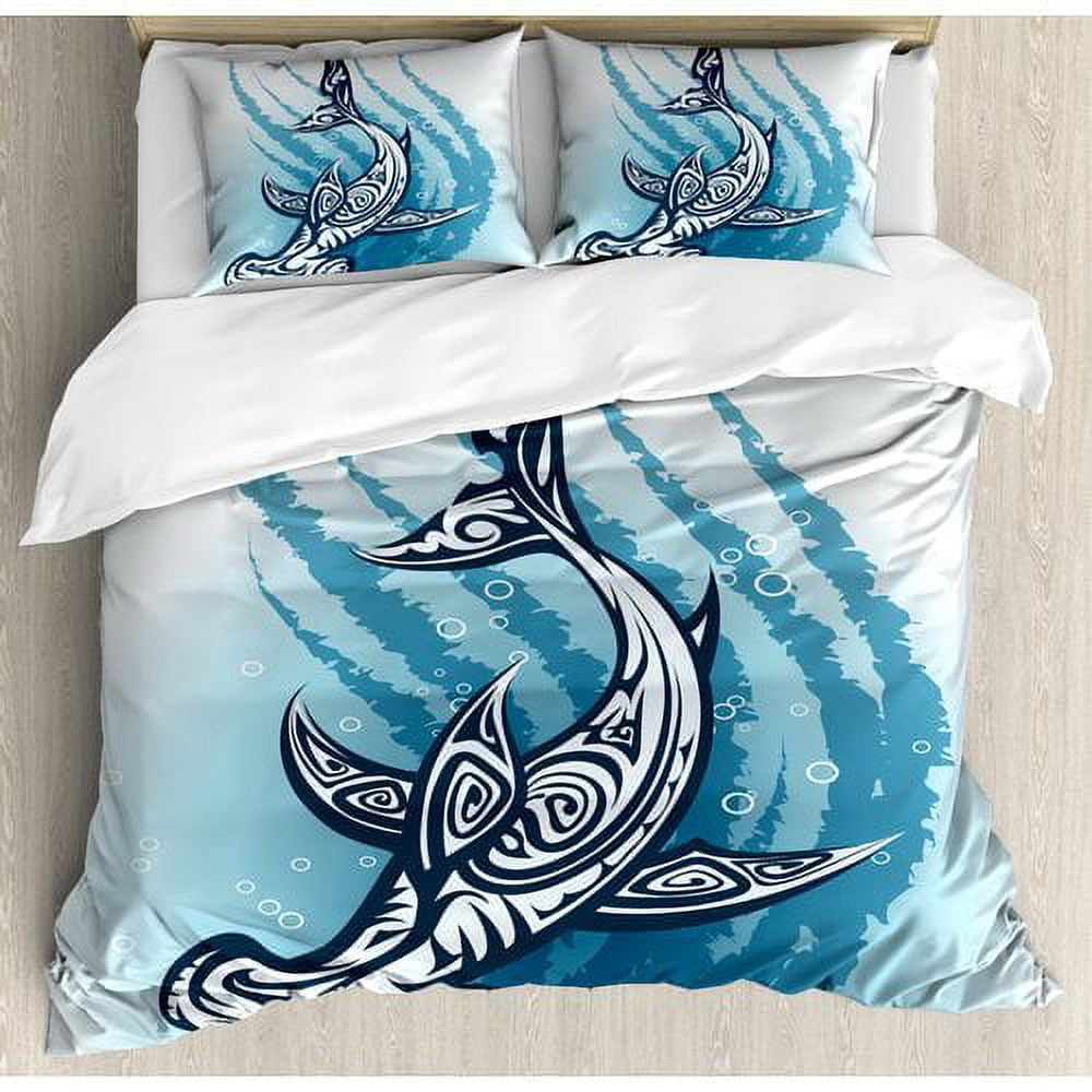 King Size Blue Shark Ocean Microfiber Duvet Cover Set