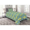 thumbnail image 1 of Ambesonne Shark Quilted Bedspread Set 2 Pcs, Friendly Yellow Fishes, Twin Size, Sea Green Yellow, 1 of 6