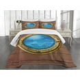 thumbnail image 1 of Ambesonne Shark Quilted Bedspread Set 3 Pcs, Submarine Chamber Window, Queen Size, Pale Caramel Blue Yellow, 1 of 5