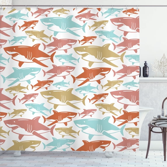 Ambesonne Shark Shower Curtain, Colorful Underwater Fish Art, 69"Wx84"L, Dark Orange