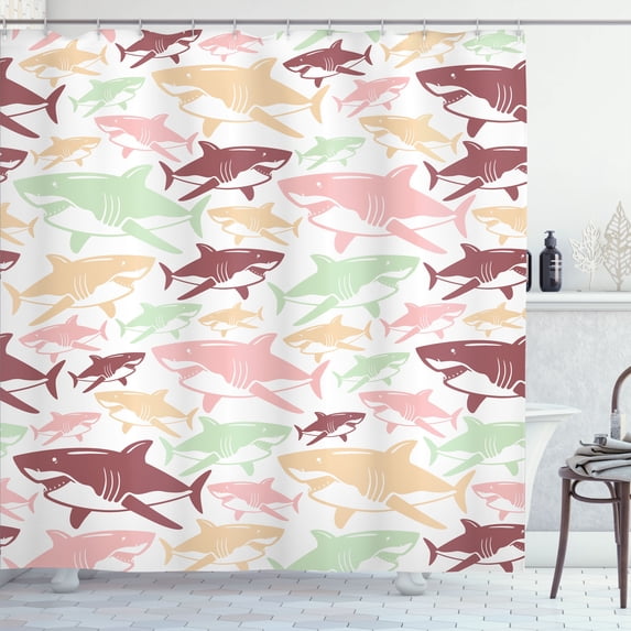 Ambesonne Shark Shower Curtain, Colorful Underwater Fish Art, 69"Wx84"L, Dried Rose