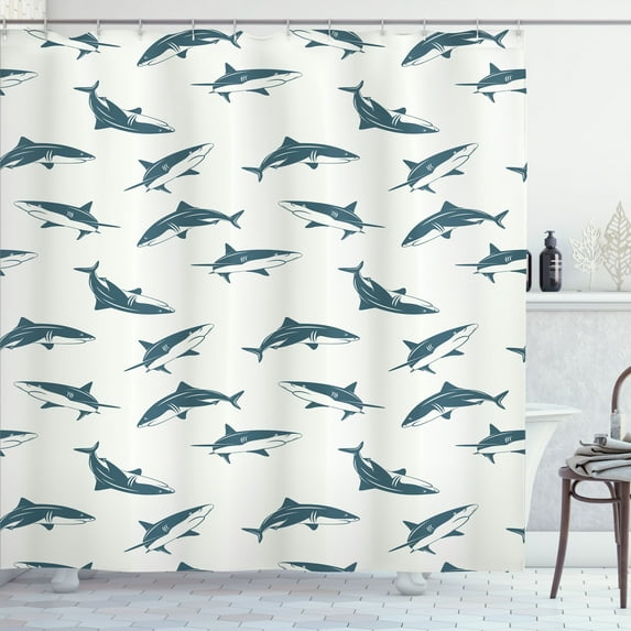 Ambesonne Shark Shower Curtain, Dangerous Underwater, 69"Wx84"L, Slate Blue and Eggshell