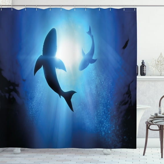 Ambesonne Shark Shower Curtain, Fishes Circling in Ocean, 69"Wx70"L, Royal Blue