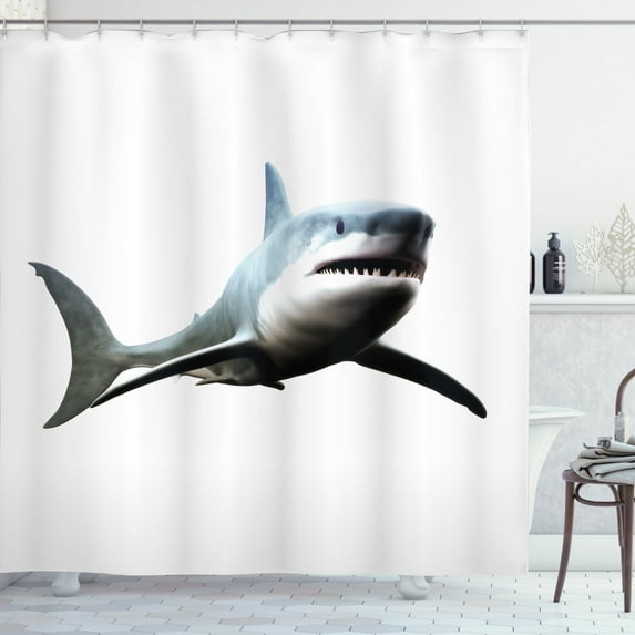 Ambesonne Shark Shower Curtain, Wild Sea Creature Art, 69"Wx70"L, Blue Grey White
