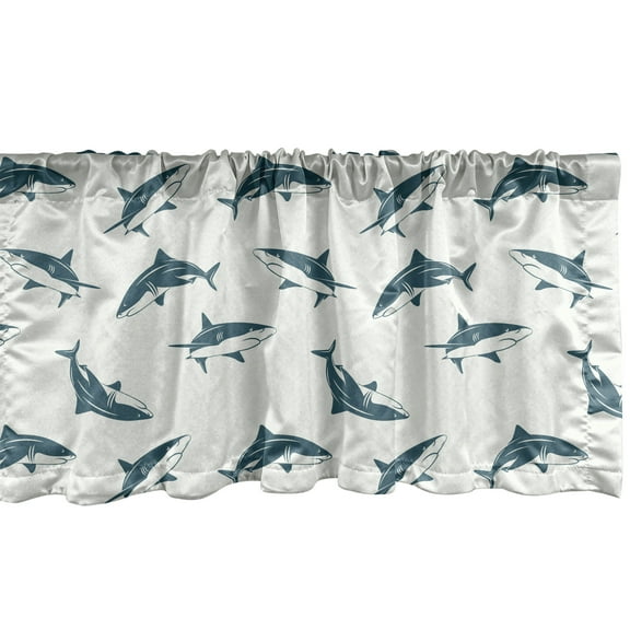 Ambesonne Shark Window Valance, Dangerous Underwater, 54" X 18", Slate Blue and Eggshell
