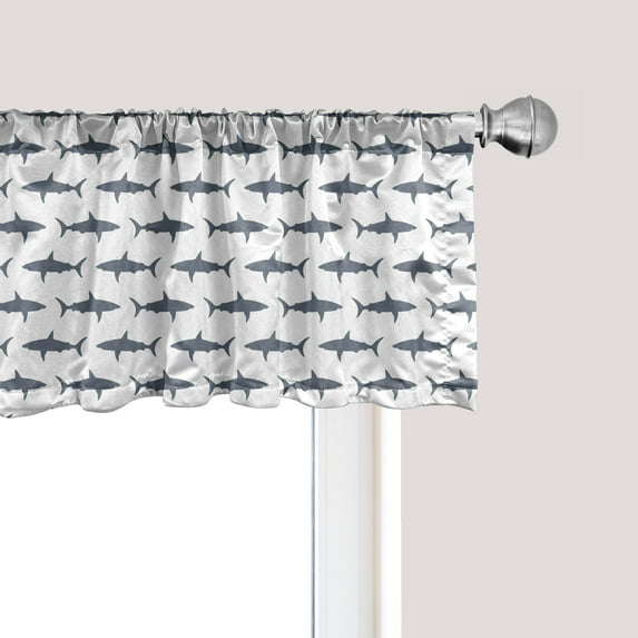 Ambesonne Shark Window Valance, Swimming Wild Fishes, 42" x 12", Charcoal Grey White