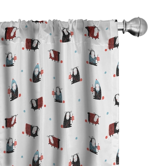 Ambesonne Sheep Window Curtains, Cartoon Furry Animal Wool, Each 28" W x 63" L, Burgundy Blue Grey