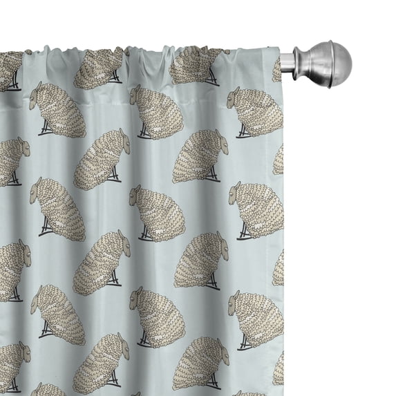 Ambesonne Sheep 4-Panel Curtains, Fluffy Animal Characters Art, 56"x63", Eggshell and Pale Blue