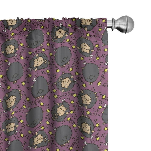 Ambesonne Sheep Curtains, Cartoon Cheerful Sheep, Pair of 28"x63", Multicolor