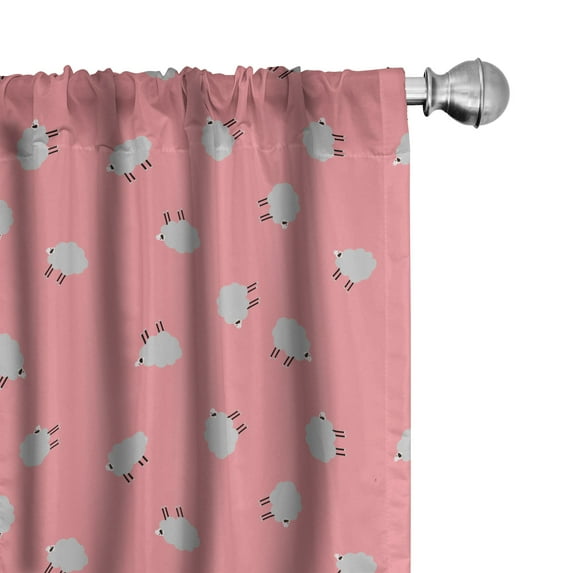 Ambesonne Sheep Curtains, Cartoon Style Farm Animals, Pair of 28"x84", Pink Grey