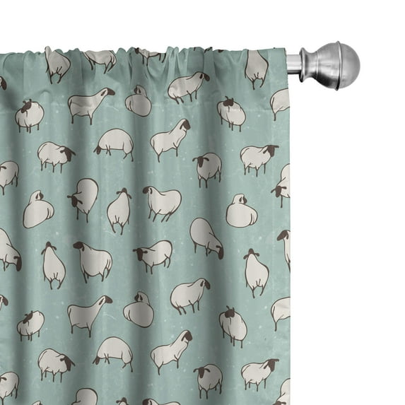 Ambesonne Sheep Curtains, Repetitive Simplistic Animal, Pair of 28"x84", Pale Seafoam Eggshell