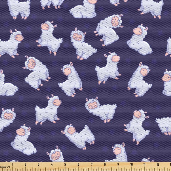 Ambesonne Sheep Fabric by the Yard Upholstery, Minimalist Cartoon Animals, 10 Yards, Dark Indigo Pastel Purple