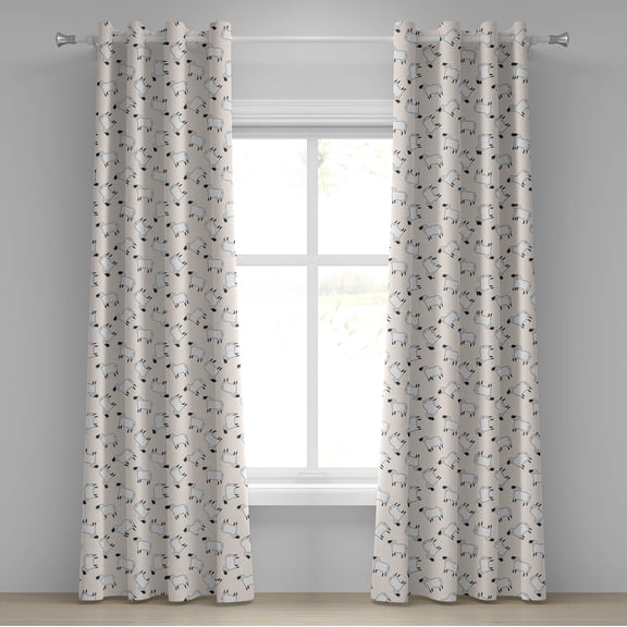 Ambesonne Sheep Grommet Curtain, Cartoon Animals Grass, 50" x 84", White Black Green